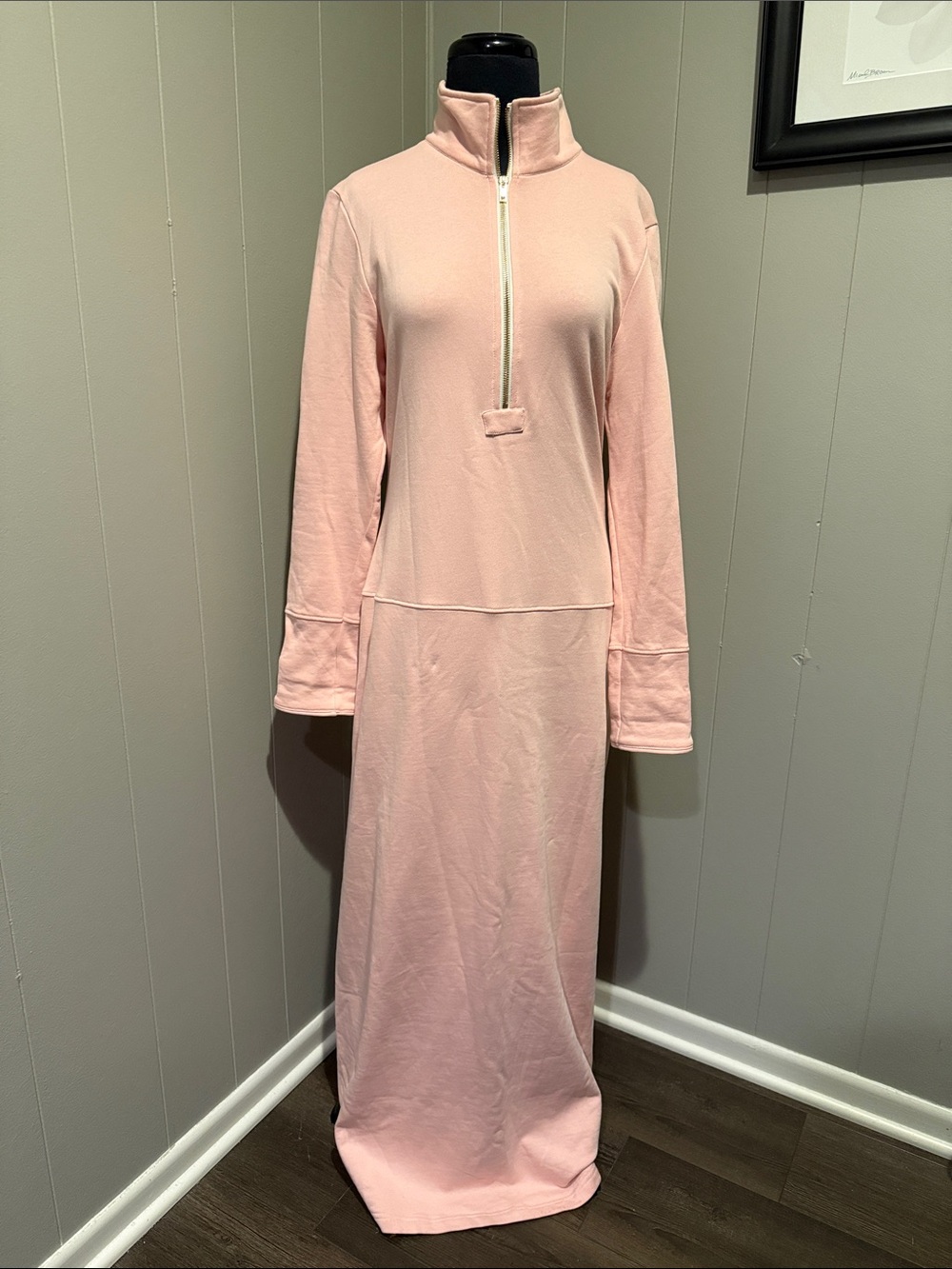 Oyrosy Women’s Large Half‑Zip Mock Neck Long-Sleeve Maxi Dress in Blush Pink